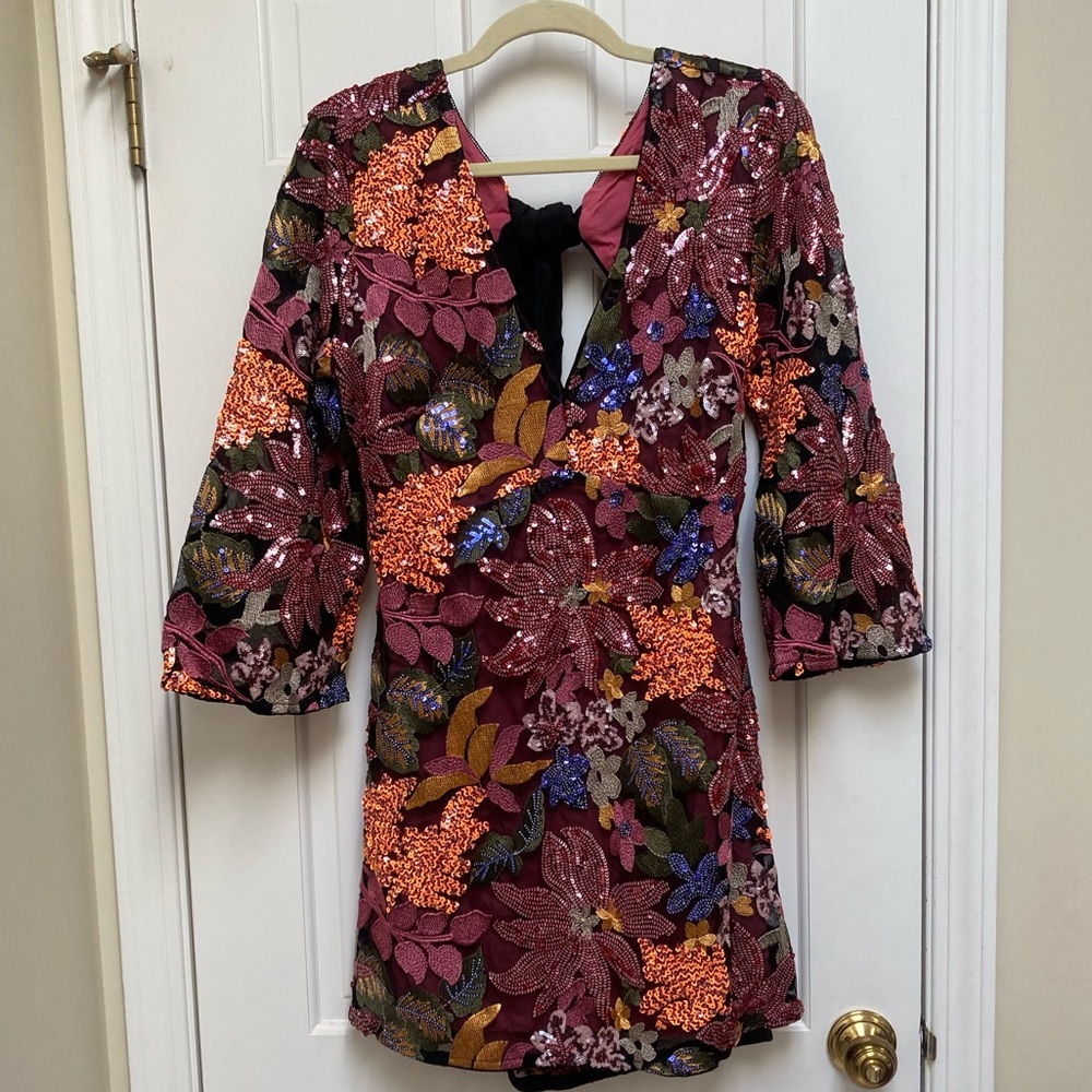 NWT ANTHROPOLOGIE Floral Beaded & Embroidered Mini Dress Size 14